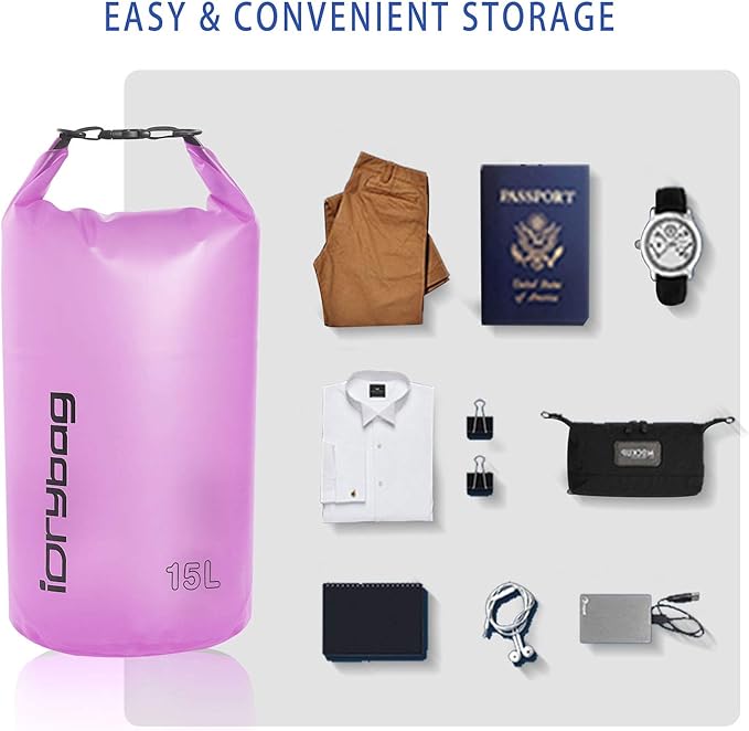 IDRYBAG Clear Dry Bag Waterproof 2L/5L/10L/15L/20L, Small Dry Sack Waterproof Bag for Kayaking