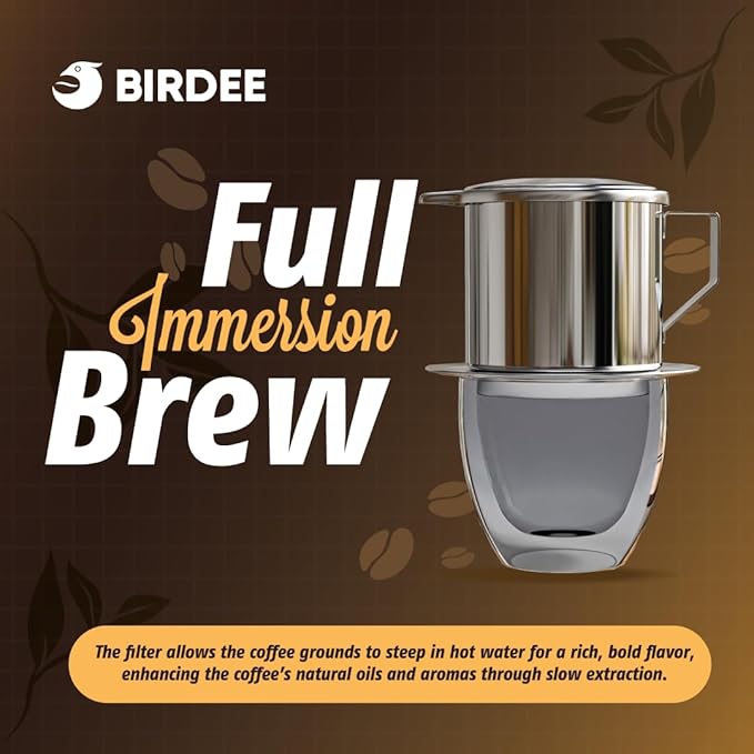 Birdee Vietnamese Coffee Dripper - Make up to 8 oz Cup, Stainless Steel, Small Drip Filter, Durable, Dishwasher Safe, Home Use, Travel, Camping, Gift Sets