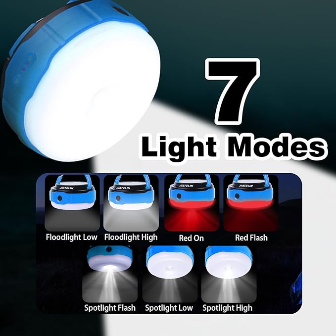 LED Rechargeable Camping Latern -Blue Solar Power Tent Light with 7 Light Modes, Power Bank, USB Charger Outdoor, Hiking, Home and Powered Emergency Failure Hurricane Hanging