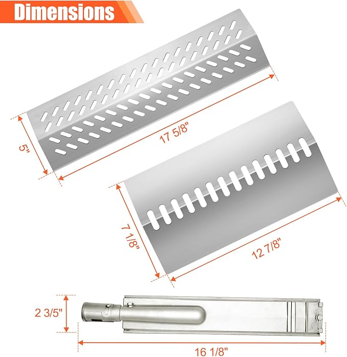 Stainless Steel 4pcs 16631 Flame Tamer Flavor bar and 3pcs 16520 Heat Plate Shield with 4pcs 16516 Burners for Bull Grill Replacement Parts,Fits for Blaze Lion, Cal Flame 4 Burner Gas Grills