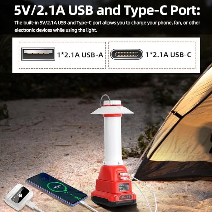 800LM Lantern Compatible with Craftsman V20 Li-ion Battery Outdoor Portable Camping Lantern with Hook USB & Type-C Output Emergency Light Perfect for Camping Hiking and Outdoor Activities(Tool Only)