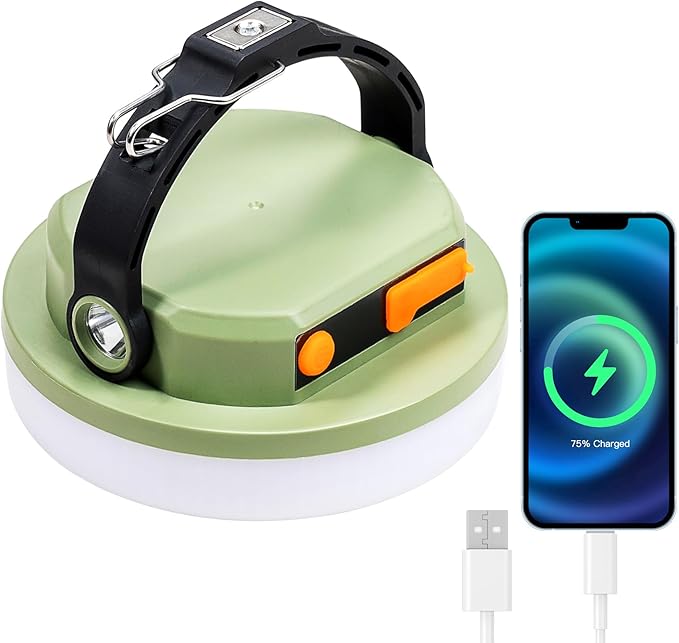 LED Camping Lantern Rechargeable 1000lm: 2-in-1 10000mAh Rechargeable Camping Light and Phone Charger for Hiking,Travel - 7 Light Modes Emergency Hanging Light for Hurricane, Power Outage, 100W Green