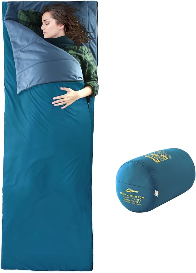 Compact Sleeping Bag 68°F-50°F 1.6lbs, Combinable Lightweight Portable Packable sleep sacks for Adults for Backpacking, Camping, Hiking, Travel, Family, with Stuff Sack, 3 seasons, Velvet lined