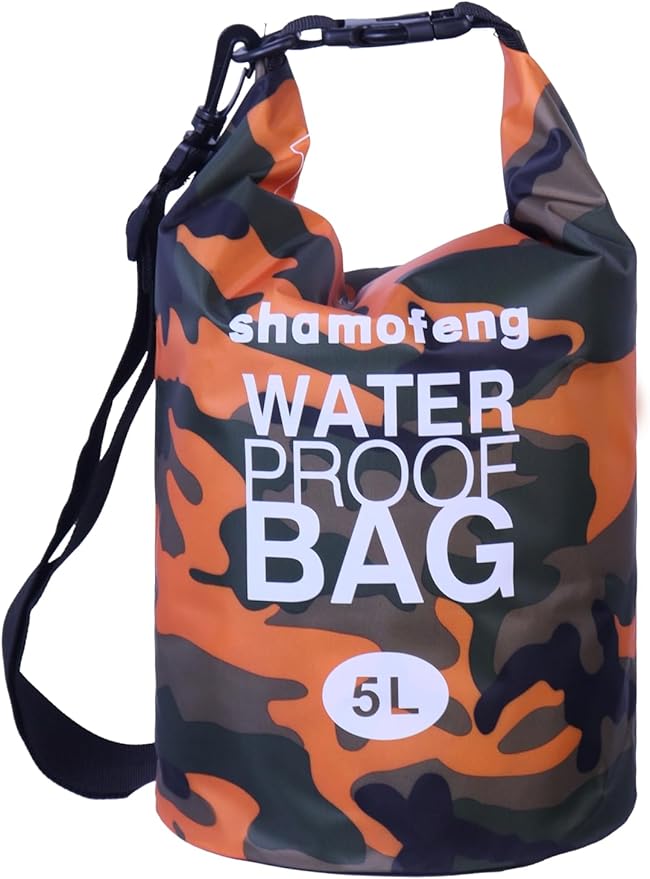 Waterproof Dry Bag Combo 5-30L Roll Top Dry Storage Bag Backpack for Kayaking Boating Beach Camping Travel Fishing, w/Phone Case & Collapsible Water Bottle & Sunglasses & Ear Band,Orange 5L