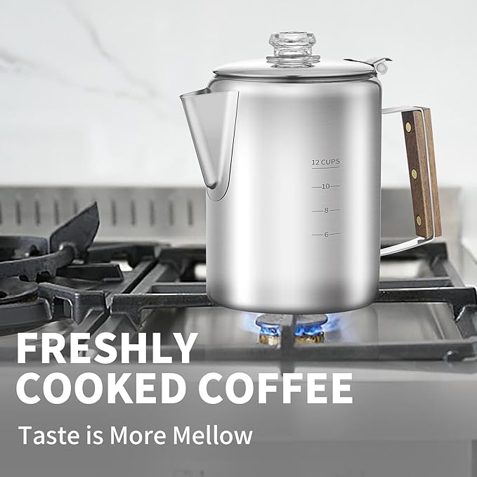 Coffee Percolator with 100pcs Coffee Filters - 12 Cups | Durable Stainless Steel Material Camping Coffee Pot| Brew Coffee On Fire, Grill or Stovetop | Ideal for Home, Camping