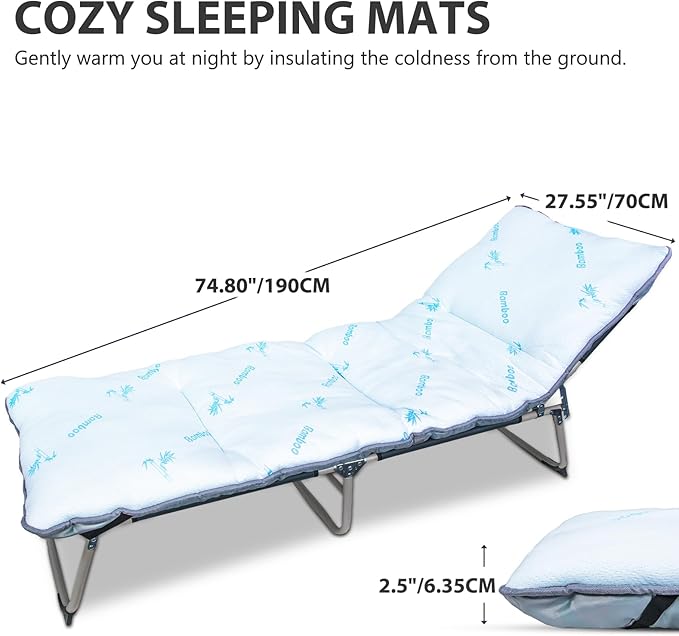Gehannah Thick Camping Sleeping Pad, Soft Comfortable Microfiber Camping Cot Pads for Adults, Lightweight Foldable Sleeping mats for Traveling Hiking Backpacking Traveling