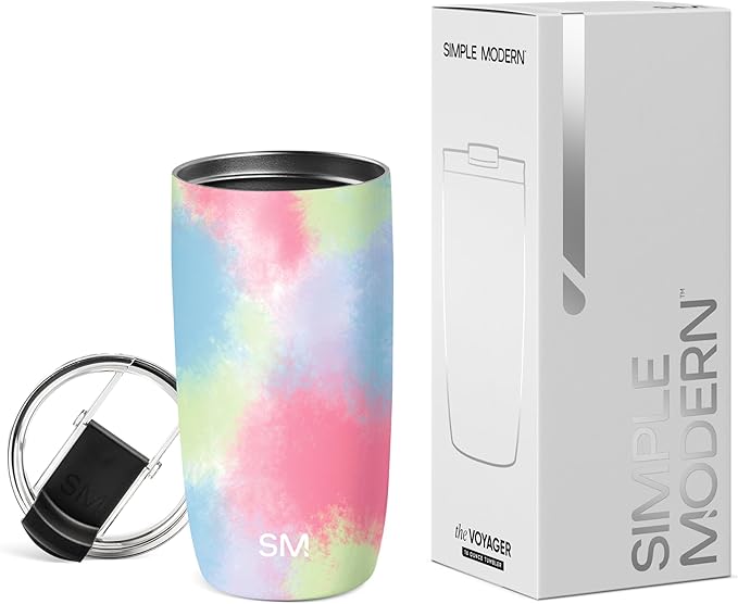Simple Modern Travel Coffee Mug Tumbler with Flip Lid | Reusable Insulated Stainless Steel Cold Brew Iced Coffee Cup Thermos | Gifts for Women Men Him Her | Voyager Collection | 16oz | Kaleidoscope