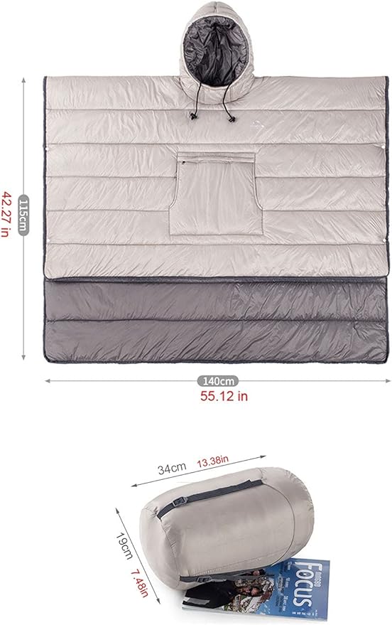 Camp Poncho Sleeping Bag Wearable Hooded Blanket - Envelope Lightweight Thermal Cloak Cape Windproof with Premium Stuff Compression Sack for Backpacking Hiking Hunting Fishing Outdoor Sport