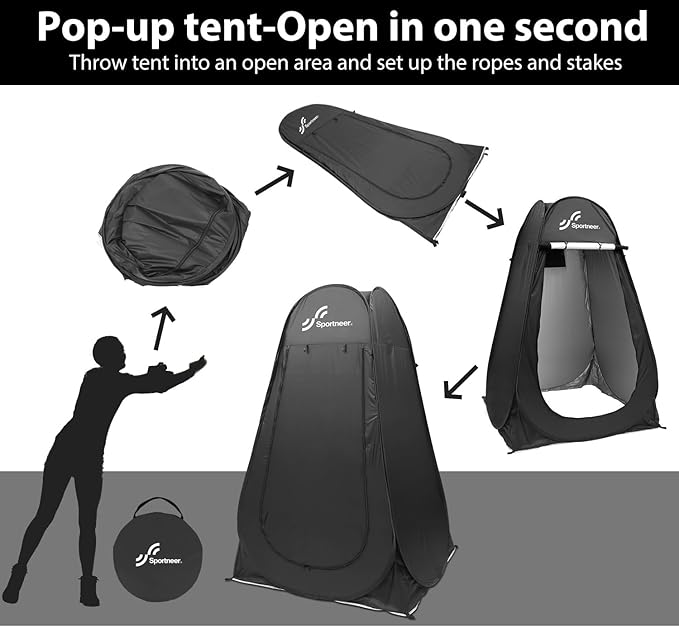 Sportneer Pop Up Privacy Shower Tent, Portable Changing Room Pop Up Changing Tent 75inches x 47inches x 47inches Shower Tent with Carry Bag for Camping & Beach, Easy Set Up, Foldable