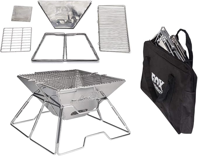 Quick Grill Medium: Original Folding Charcoal BBQ Grill Made from Stainless Steel/Carrying Bag for Backpacking Included /