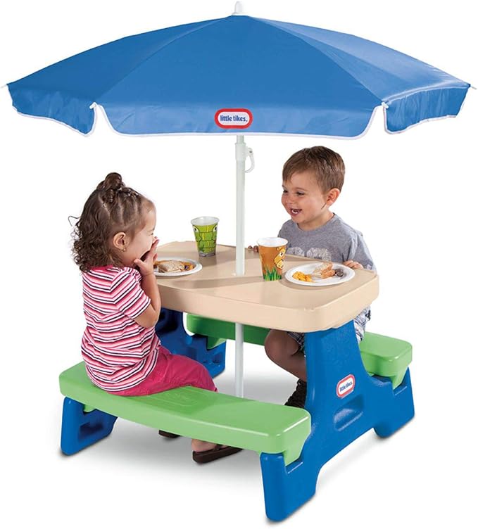 Little Tikes Easy Store Jr. Picnic Table with Umbrella - Blue / Green