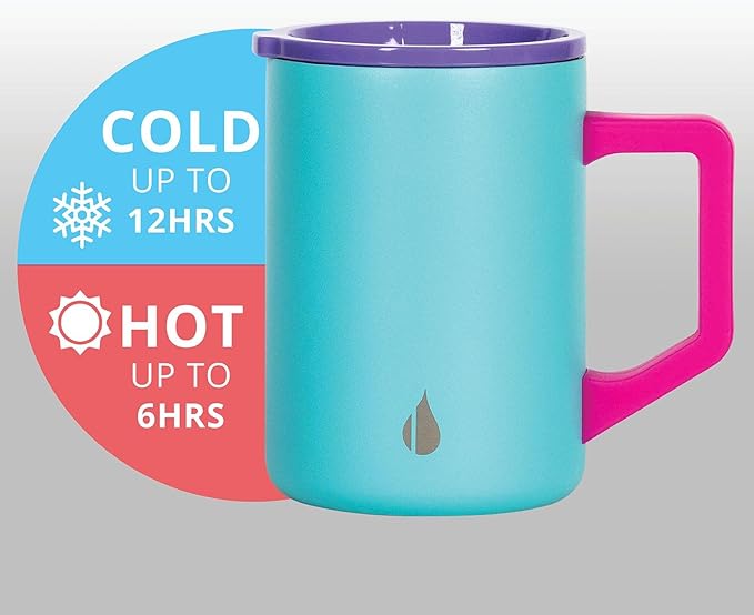 Elemental Insulated Coffee Mug - Triple-Wall Stainless Steel Summit Travel Cup for Hot and Cold Drinks - Thermal Coffee Mug with Lid and Handle for Camping, Office & Trave 16oz - Blue Tie Dye