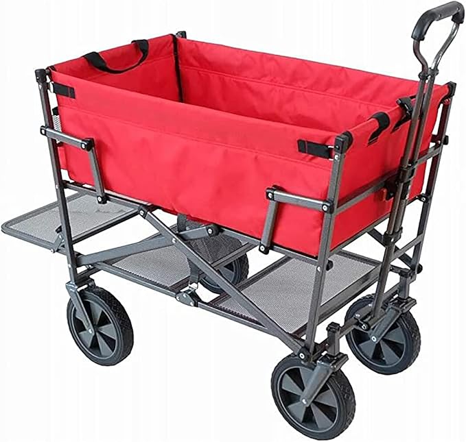 Mac Sports Double Decker Wagon: Red - Collapsible Outdoor Utility Garden Cart, 150 Lb Capacity, 32.5 x 17.5 x 10.5