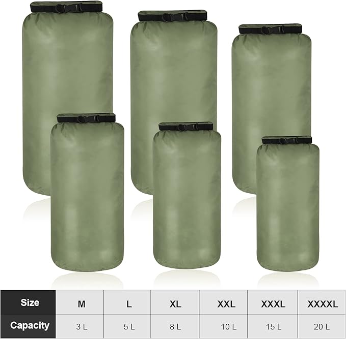 Shappy 6 Pcs Waterproof Dry Bag Set 6 Size Lightweight Sack and Long Adjustable Shoulder Strap 20/15/10/8/5/3l Outdoor Keep Gear Stuff Sack for Backpacking Boating Hiking Camping