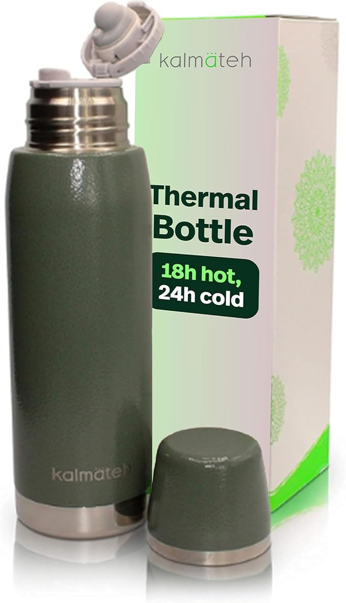 KALMATEH Thermal Double Walled Vacuum Insulated Stainless Steel Beverage Bottle 760ml, Precise Pouring & Heat Retention For Coffee, Tea, Yerba Mate and Camping