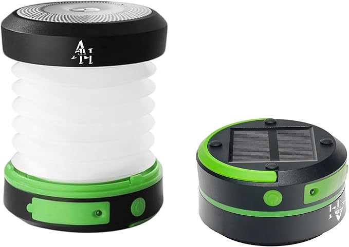 Solar Camping Lantern - LED Lanterns for Power Outages, Camping Lights, Emergency Flashlight - Collapsible Lamp, Rechargeable W/ Solar or Plug