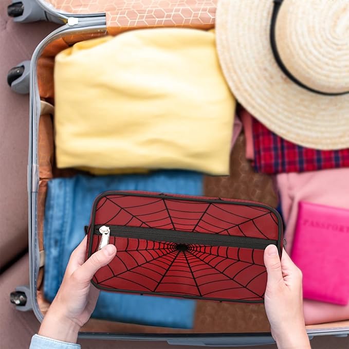 Red Spiders Web Toiletry Bag,Travel Cosmetic Bag,Hanging Makeup Bag,TSA Approved Hygiene Bag Waterproof Shave Dopp Kit Organizer for Toiletries Shower Bathroom Carry-on Accessories Gifts