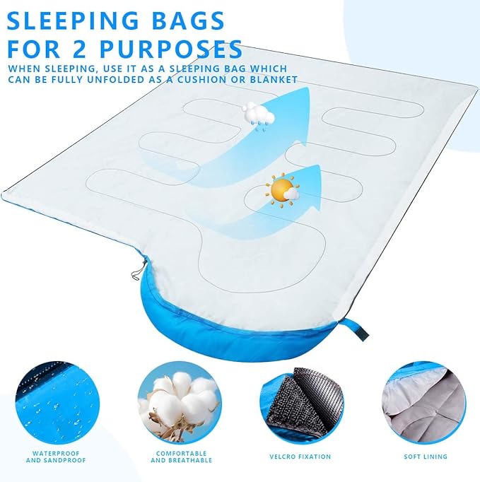Camping Sleeping Bags for Adults Kids Portable Waterproof Lightweight Sleeping Bag 4 Seasons Winter, Fall, Spring, Summer Backpacking Hiking Mountaineering Indoor Outdoor Use