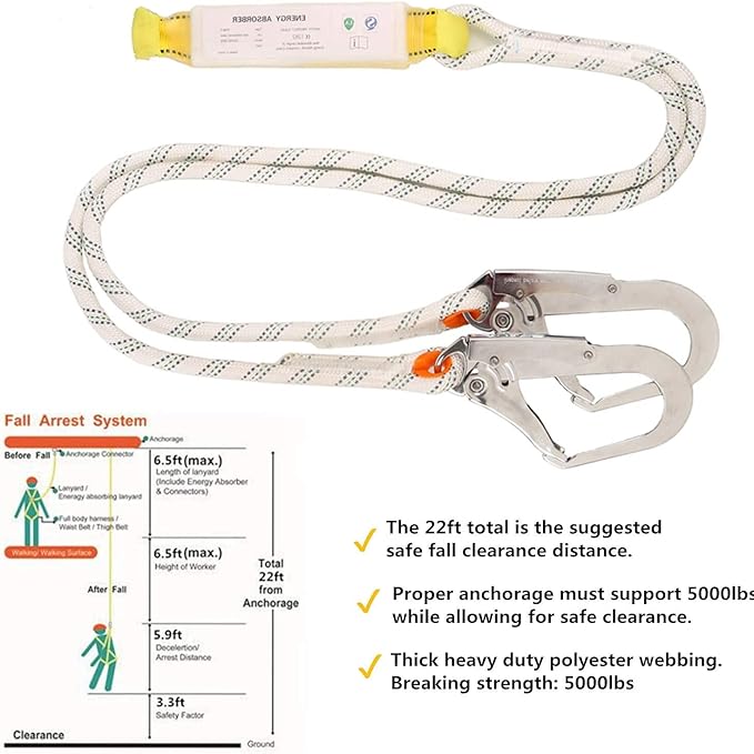 Fall Protection Safety Harness OSHA/ANSI Compliant,internal Shock Absorbing landyard&Hook