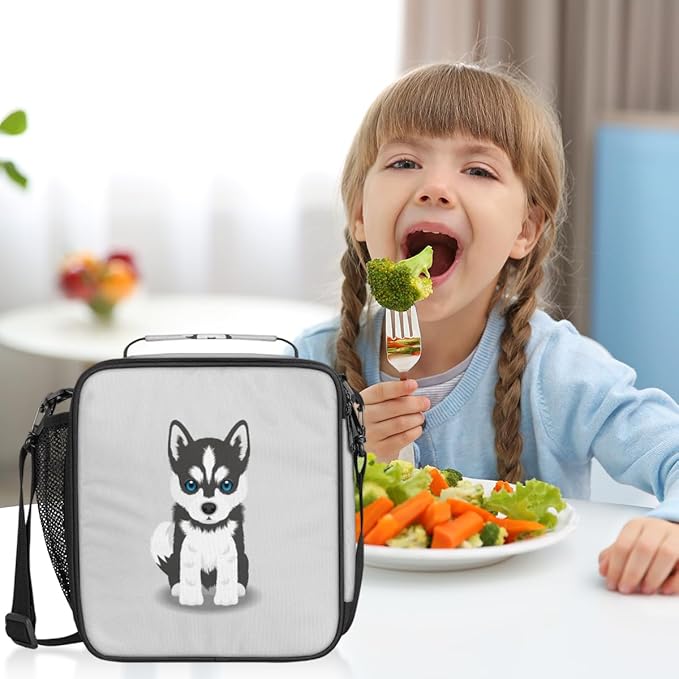 Husky Dog Insulated Lunch Bag Kids Cute Puppy Thermal Meal Reusable Lunch Box for Girls,Boys Waterproof Back to School Picnic