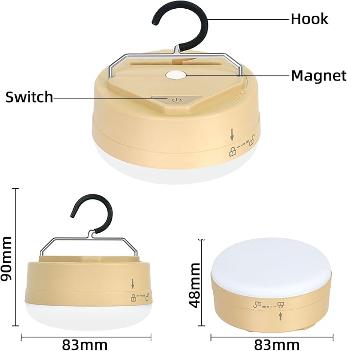 LED Camping Light, 4 Modes, Tent Light with Manget Base, Red Light Camping Lantern, Battery Operated Lamp, Portable Flashlight, Power Outage Light