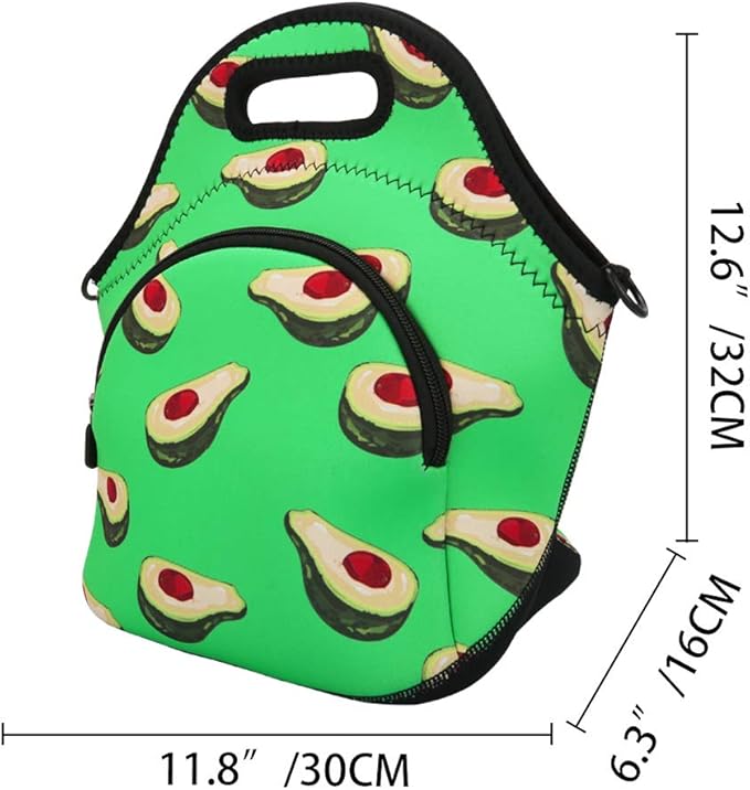 Violet Mist Neoprene Lunch Bag Insulated Lunch Bag Tote Cute Large Thermal Lunchbags with Extra Pocket Detachable Adjustable Shoulder Strap Lunchbox Food Handbags Gift for Women Men Adult, Avocado