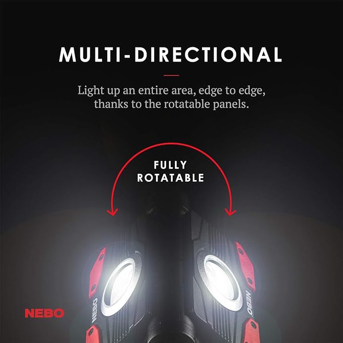 NEBO OMNI 2K Rechargeable Work Light | 2000 Lumens COB, 6 Light Modes, Rotating Magnetic Handles, Built-In Power Bank, Water Resistant, Portable Camping Lantern, Includes USB-C Charging Cable