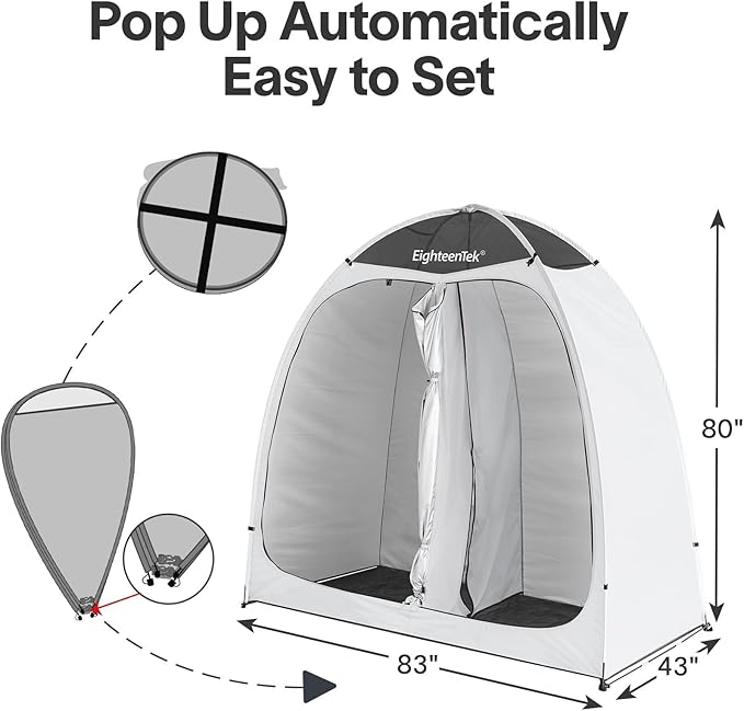 EighteenTek Shower Tent Camping, 2-Room Portable Changing Room, Outdoor Shower Enclosure, Pop Up Privacy Tent Shelter with Floor & Doors, Changing Tent, Camping Toilet, Bathroom