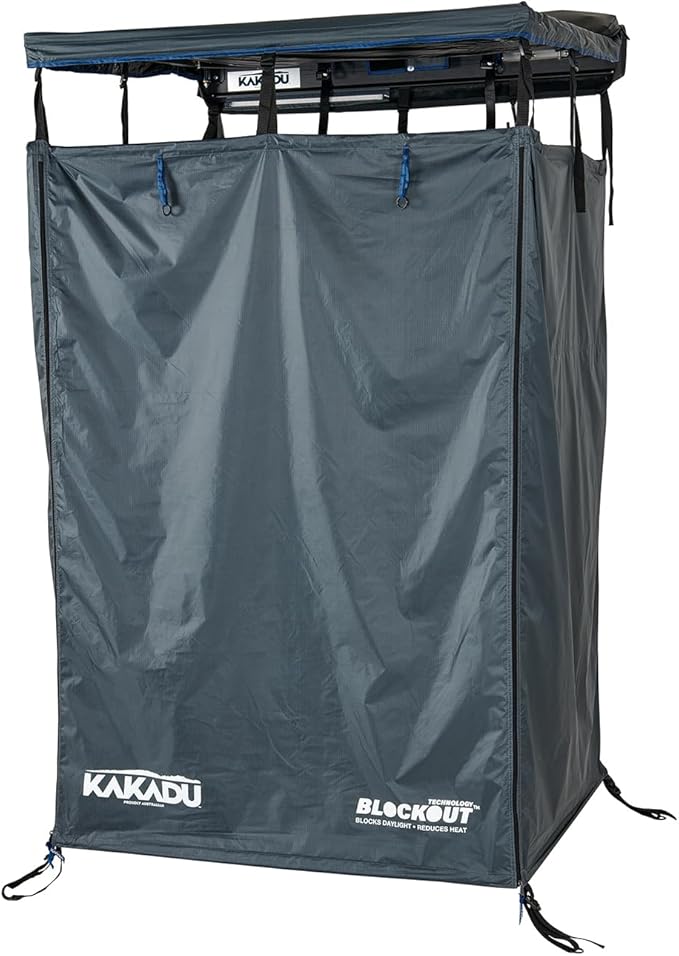 Kakadu Outback Shower Vehicle Tent, Camping Privacy Shelter, Bathroom Tent for Cars – with Roof, LED Light, BlockOut® Technology, Towel Rod, Storage System
