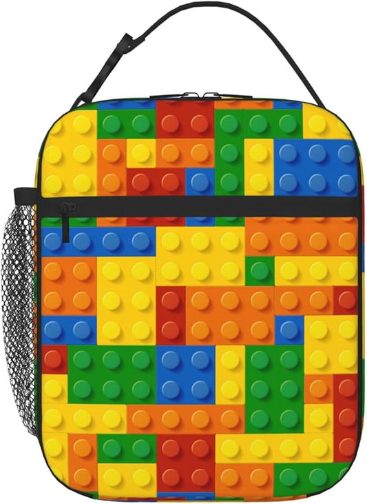 Fun Blocks Colorful Insulated Lunch Bag Reusable Cooler Lunch Box Portable Leakproof Thermal Container Tote Bags for Girls Boys School Travel