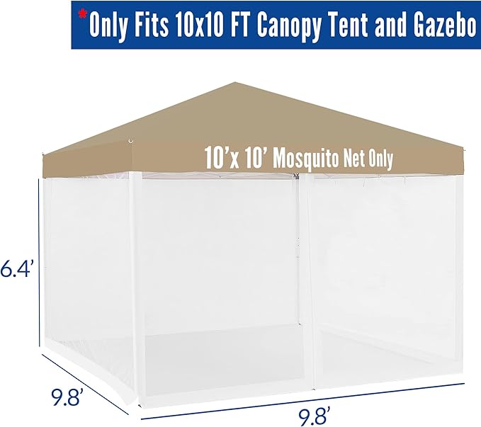 Mosquito Net for 10' x10' Patio Gazebo, Outdoor Netting for Camping Canopy Pop Up Tent Screen House Wall Mesh Sidewall with Zipper, Universal Replacement, White