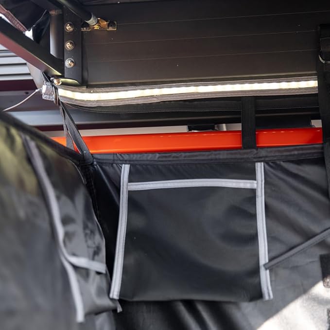 Car Side Shower Room Roof Top Popup Toilet Tent Privacy Protection Shower Tent Shower Awning with LED Strip Light for Camping Black