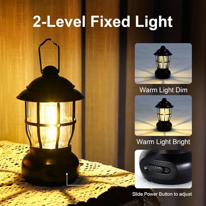 LED Camping Lantern Rechargeable 2 Fixed Models Hanging Tent Lanterns Type-C IPX4 Waterproof for Camper Power Outages Essentials for Picnics Home Patio Travel, Black