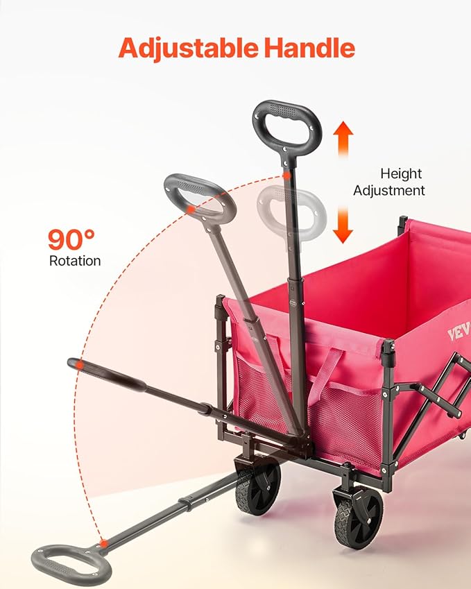 VEVOR Collapsible Wagon Cart with Wheels Foldable, 120L 225LBS Heavy Duty Folding Wagon, Portable Utility Grocery Cart for Groceries Camping Sports Shopping Garden with Adjustable Handle