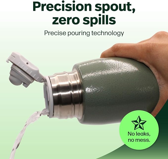 KALMATEH Thermal Double Walled Vacuum Insulated Stainless Steel Beverage Bottle 760ml, Precise Pouring & Heat Retention For Coffee, Tea, Yerba Mate and Camping