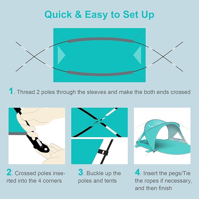 Gorich Beach Tent Sun Shelter with UPF50+ UV Protection for 3-6 Person, Lightweight & Portable Beach Shade Canopy with 2 Zippered Doors, Easy Setup Family Beach Umbrella