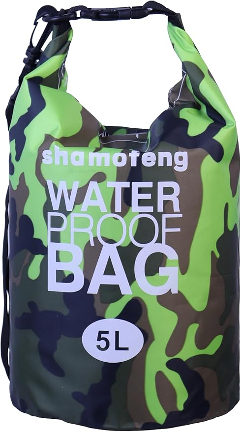 Waterproof Dry Bag Combo 5-30L Roll Top Dry Storage Bag Backpack for Kayaking Boating Beach Camping Travel Fishing, w/Phone Case & Collapsible Water Bottle & Sunglasses & Ear Band,Green 5L