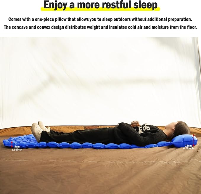 MOON LENCE Sleeping Pad for Camping, Inflatable Sleeping Mat Camping Mat with Pillow, Compact Ultralight Waterproof Camping Mattress for Backpacking, Hiking, Traveling (Azure)