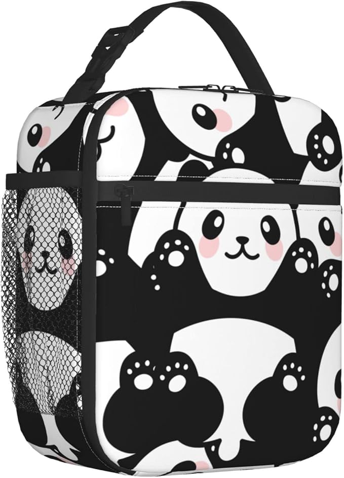 Cute Panda Print Lunch Box Reusable Insulated Lunch Bag Thermal Cooler Tote For Boys Girls Teen School Men Women Picnic Travel Hiking
