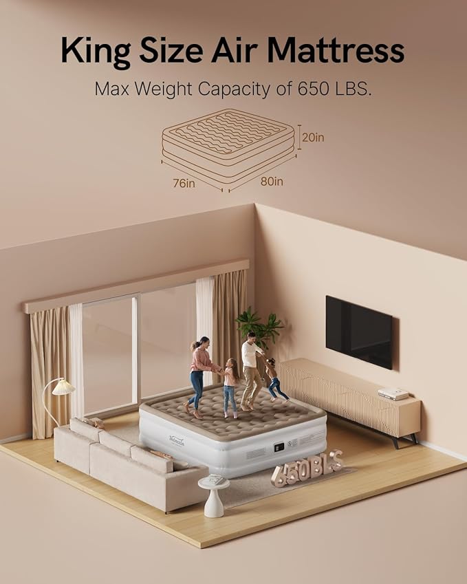 Air Mattress King with Built in Pump, Upgraded 20” Raised Blow Up Mattress, Inflatable Mattress for Camping Guest Home, Fast Inflation, King Size Air Bed, colchon inflable