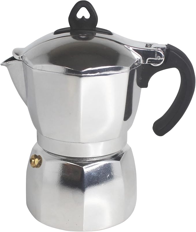 Imusa 3 Cup Stovetop Espresso Maker with Heart Shaped Knob, Silver
