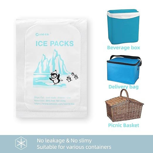 WORLD-BIO Dry Ice for Shipping Frozen Food & Travel, Long Lasting Cold Packs for Cooler 96 Packs 4.7" x 3.3", Small Freezer Packs for Shipping, Bulk Reusable Dry Ice Packs Cool Pack for Shipping