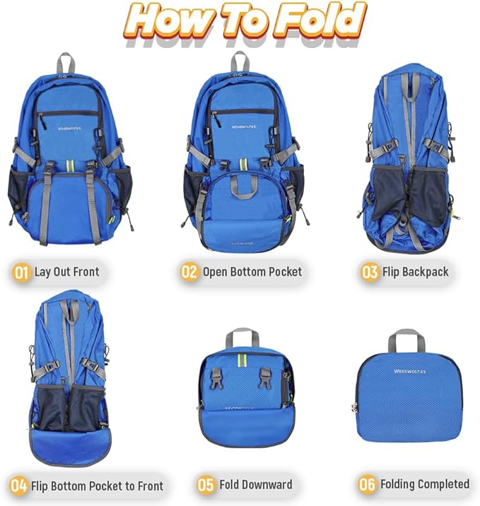 WEREWOLVES 20/35L Lightweight Hiking Backpack, Ultralight Water Resistant Packable Daypack for Women Men