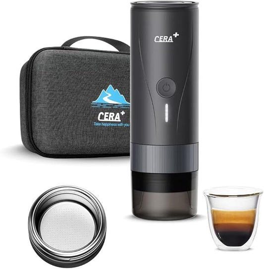 CERA+ Portable Espresso Maker Pro with Bag Self-Heating Professional-Level Mini Coffee Machine Compatiable with Ultra-Fine Grind For Travel,Camping,Hiking