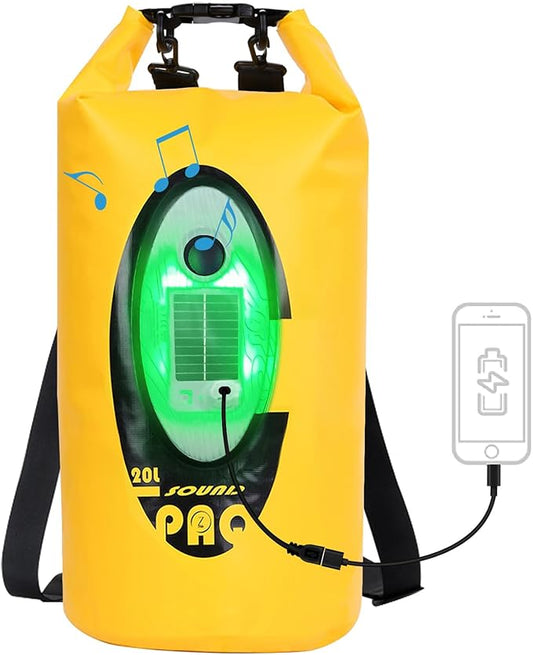 Dry Bag Waterproof with Solar Bluetooth Speaker & Light - 10L/20L Roll Top Dry Sack Keeps Gear Dry for Men Women Kayaking, Beach, Rafting, Boating, Hiking, Camping and Fishing