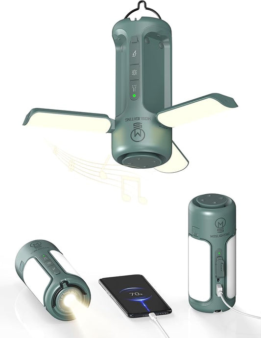 Foldable Camping Lantern with Bluetooth Speaker, Built-in Rechargeable 10000mAh Power Bank, LED Folding Camping Lights, 750Lm, 5 Modes, SOS, IP54 Waterproof, Portable Flashlight