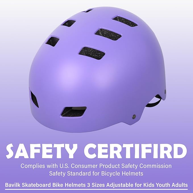 Bike Helmet 3 Sizes for Teenager Kids Youth Adults,Bavilk Skateboard Helmet Adjustable Multi-Sport Bicycle Cycling Scooter Roller Skate Inline Skating Rollerblading for Girls Boys Women Men Teen