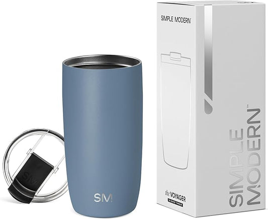 Simple Modern Travel Coffee Mug Tumbler with Flip Lid | Reusable Insulated Stainless Steel Cold Brew Iced Coffee Cup Thermos | Gifts for Women Men Him Her | Voyager Collection | 16oz | Blue Dune