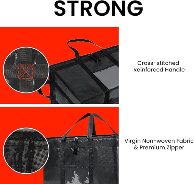 NZ home Durable PRO Insulated Cooler Bag and Food Warmer (3XL, 4 pack) for Delivery & Grocery Shopping with Zippered Top, Black Commercial Grade