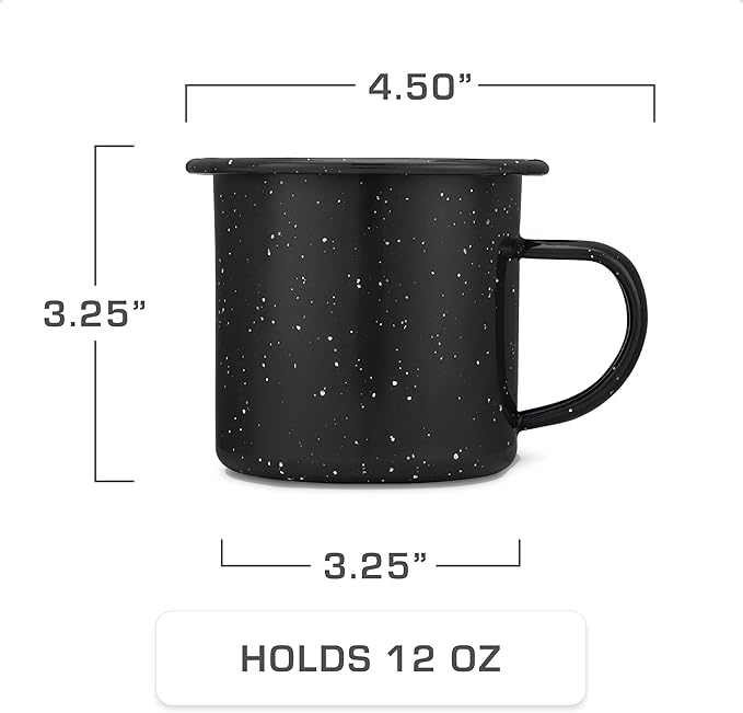 COLETTI Classic Enamel Set Coffee Percolator & Mugs — The Most Nostalgic Camping Coffee Pot, Now Modernized [Black Enamel, 12 Cup Percolator Coffee Pot & Set of 4 Mugs]